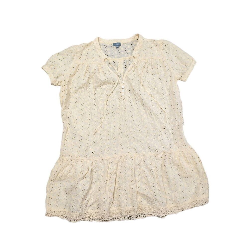 Vizio Cream Lace Short Sleeve V-Neck Dress Women's Medium